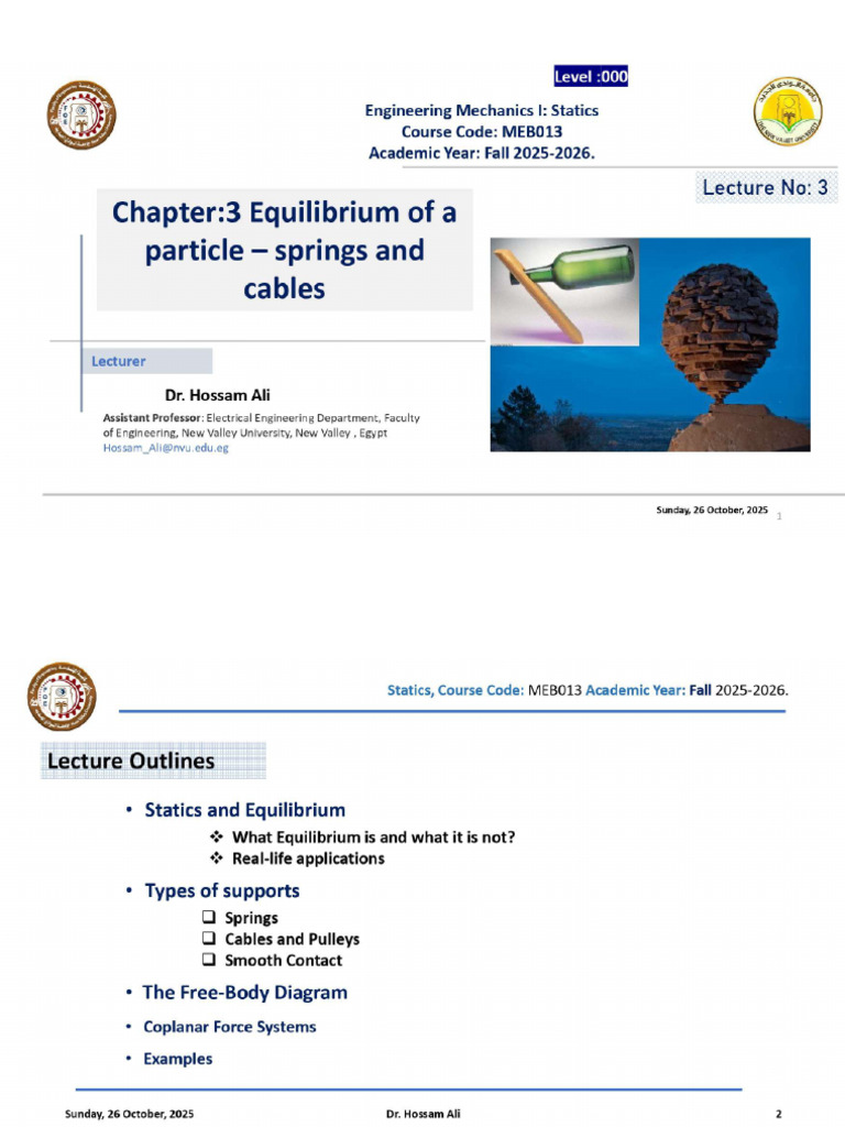 3rd Lect Ch3 Equilibrium of A Particle - Springs and Cables | PDF