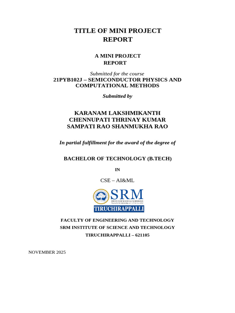 Mini Project Report on Semiconductor Physics | PDF