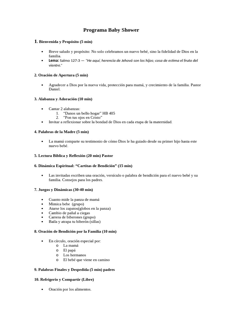 Programa de Baby Shower: Celebración y Fe | PDF