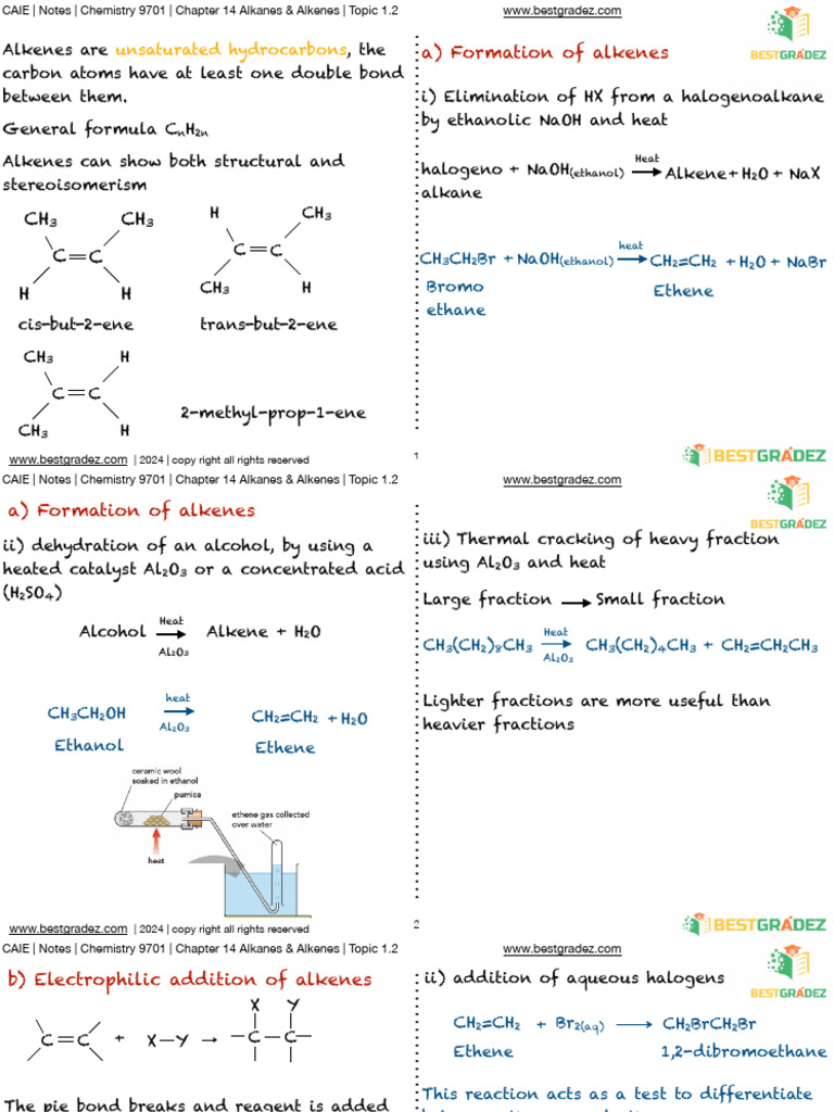 Alkenes & Alkanes: Chemistry Notes 9701 | PDF | Alkene | Alkane