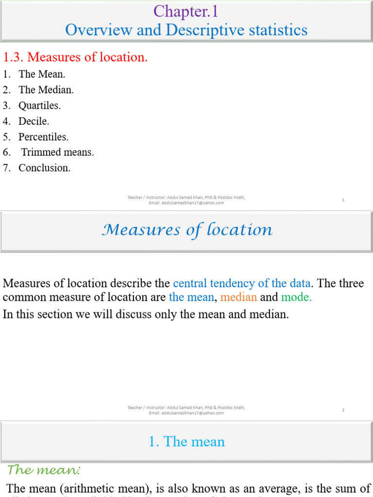 Measures of Central Tendency Explained | PDF | Mean | Quartile