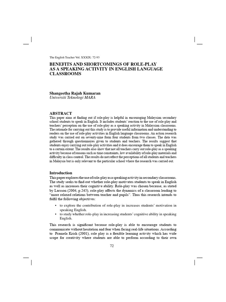 Role-Play in English Classrooms: Benefits & Challenges | PDF | Second ...