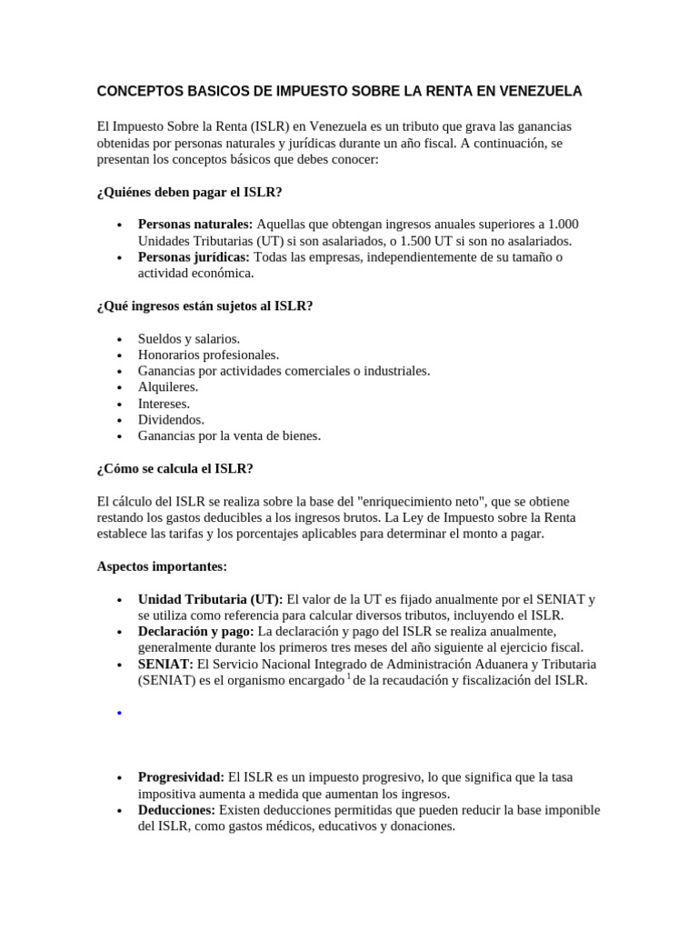 ISLR en Venezuela: Conceptos Clave y Cálculo | PDF | Impuestos ...