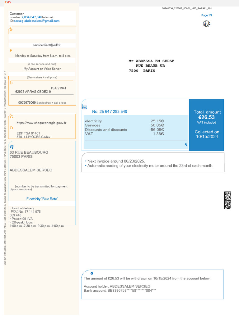 EDF Electricity Invoice Details 2023 | PDF