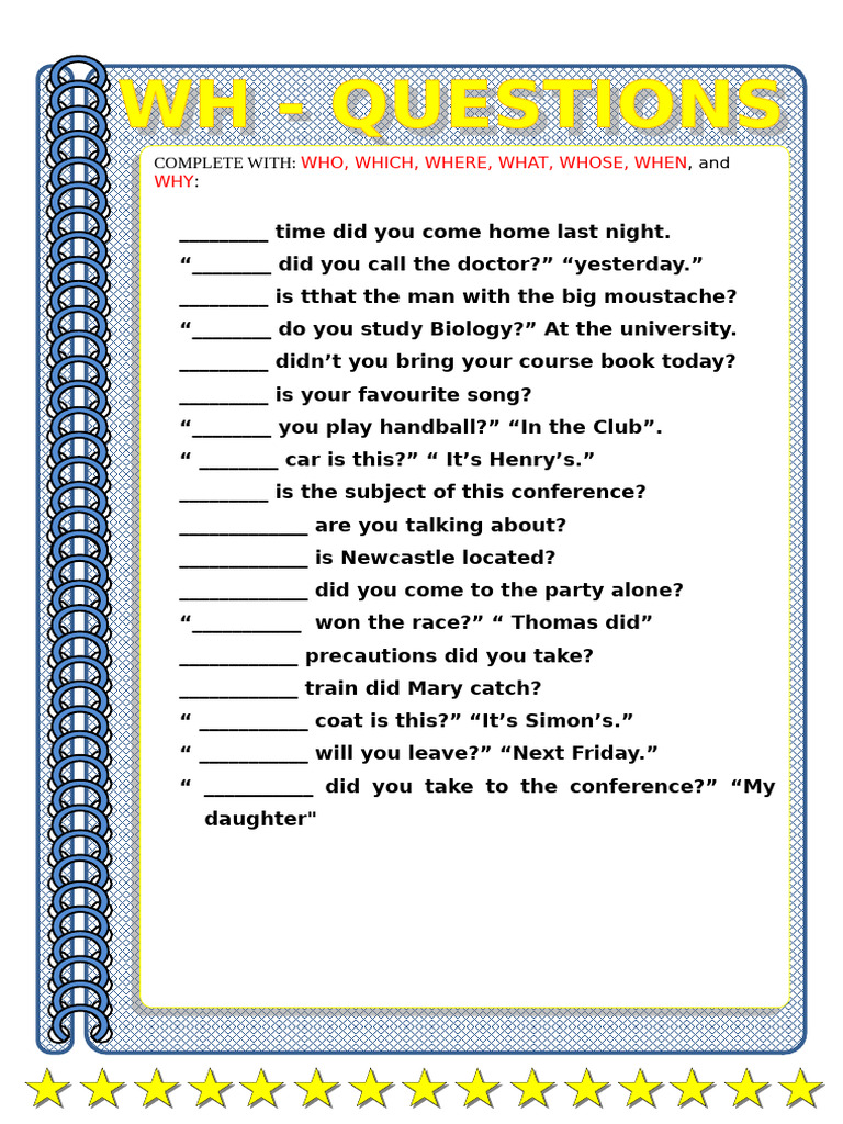 Question Words Exercise Worksheet | PDF | Chess Theory | Chess Openings