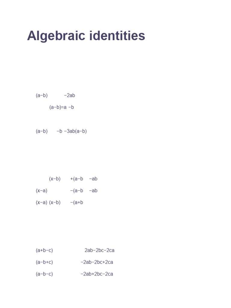 Standard Algebraic Identities Guide | PDF