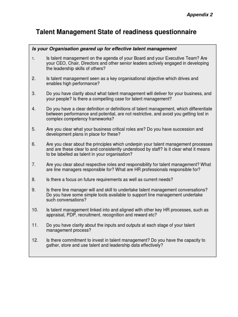 Talent Management Readiness Assessment | PDF | Business