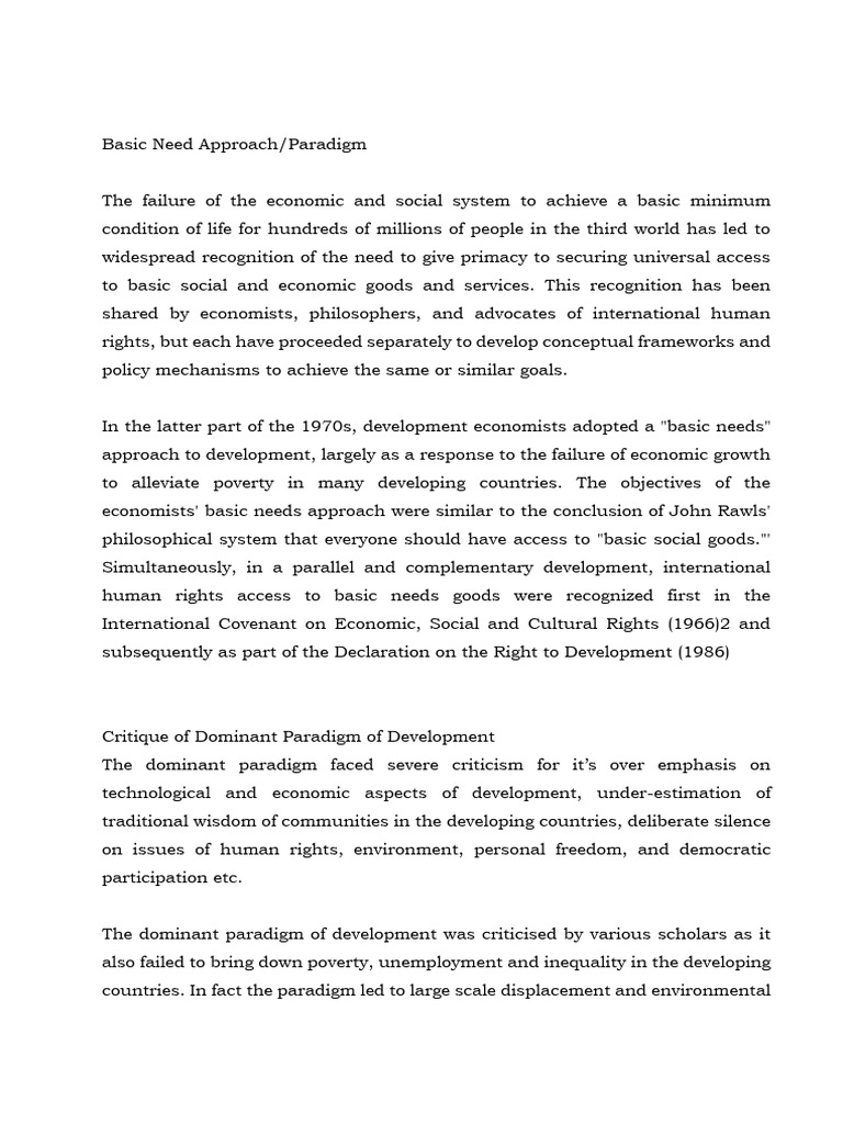 Basic Needs Approach to Development | PDF | Self Actualization | Basic ...