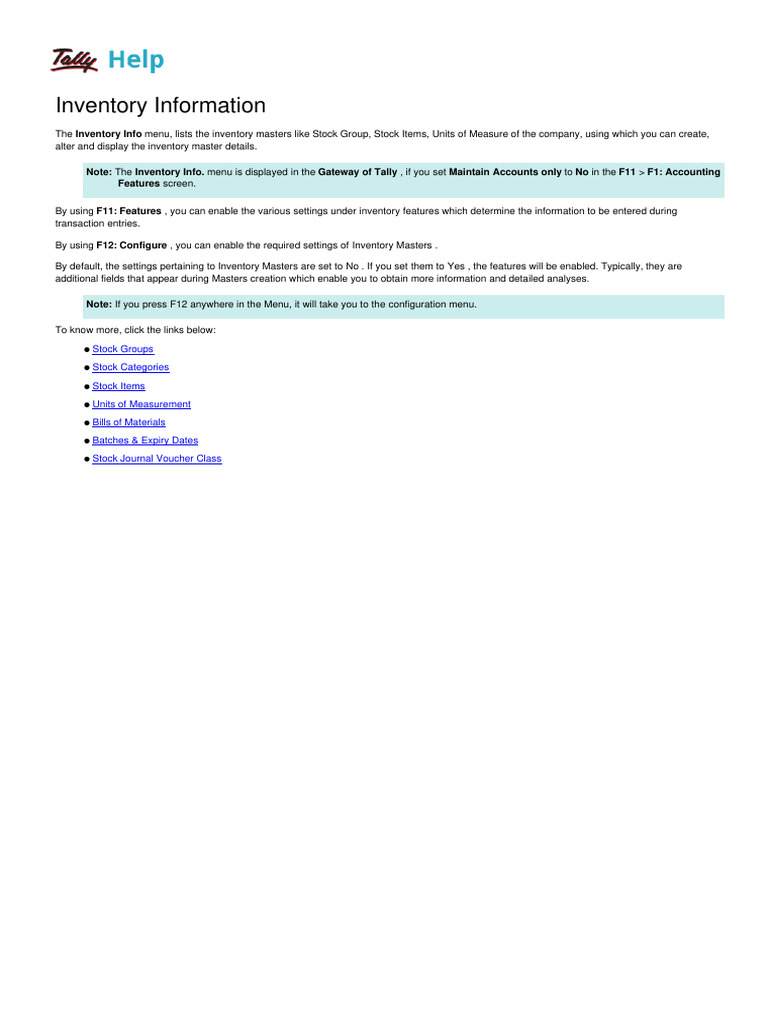 Tally Inventory Information Guide | PDF