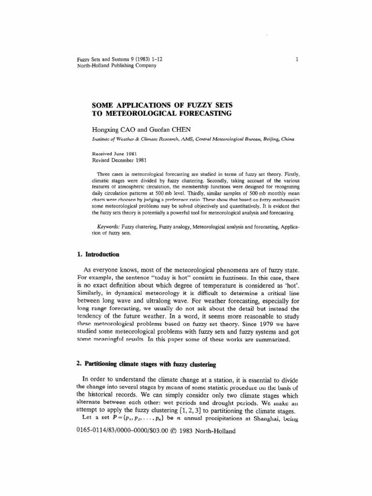 Fuzzy Sets in Meteorological Forecasting | PDF | Meteorology | Weather ...