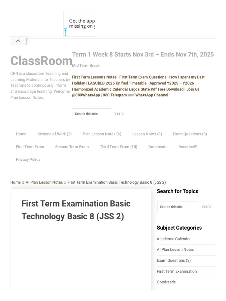 First Term Exam: Basic Technology JSS 2 | PDF | Geometric Shapes | Euclid