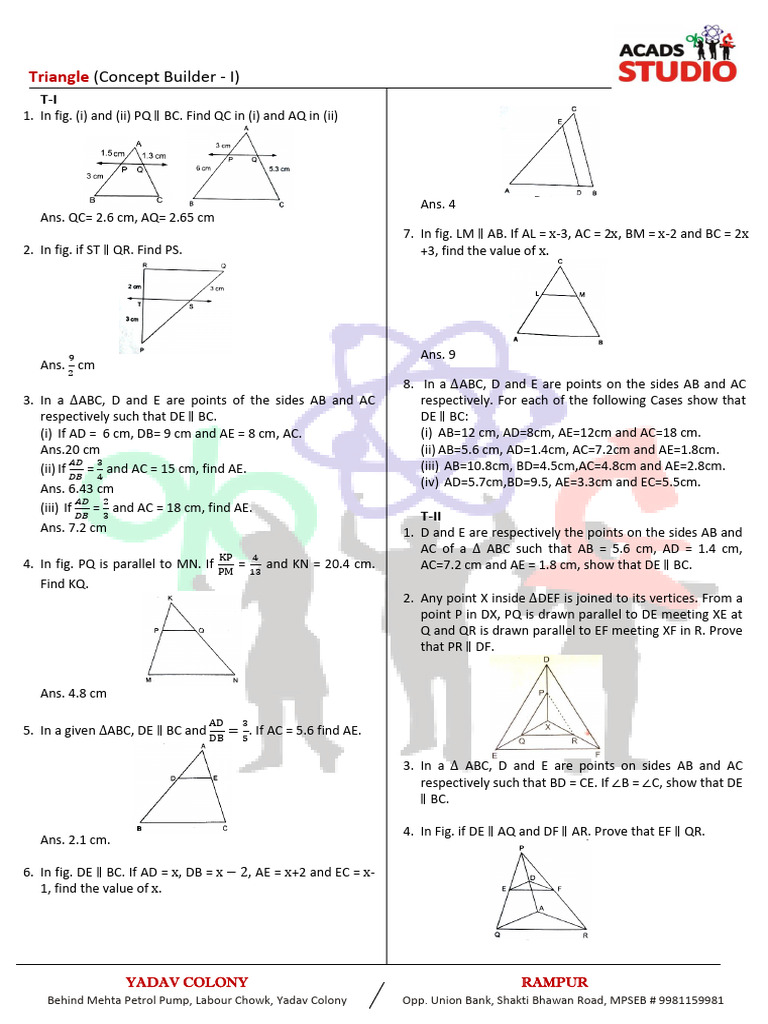 Triangle Properties and Similarity Exercises | PDF | Triangle Geometry ...
