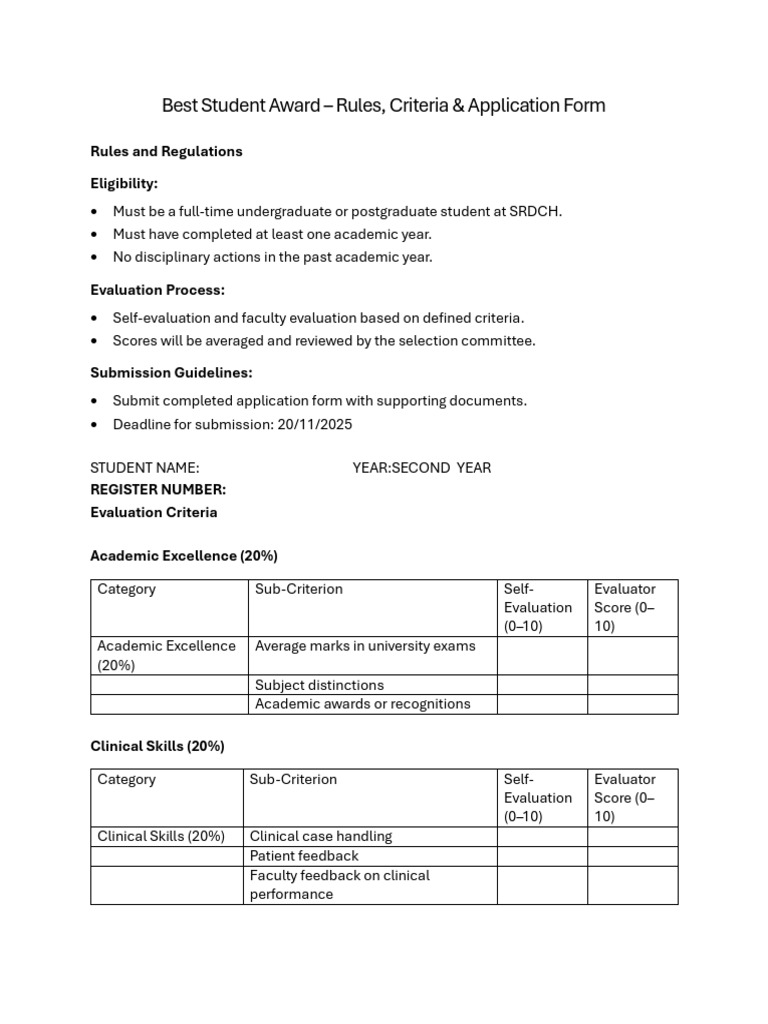 Best Student Award Application Guidelines | PDF | Evaluation | Academia
