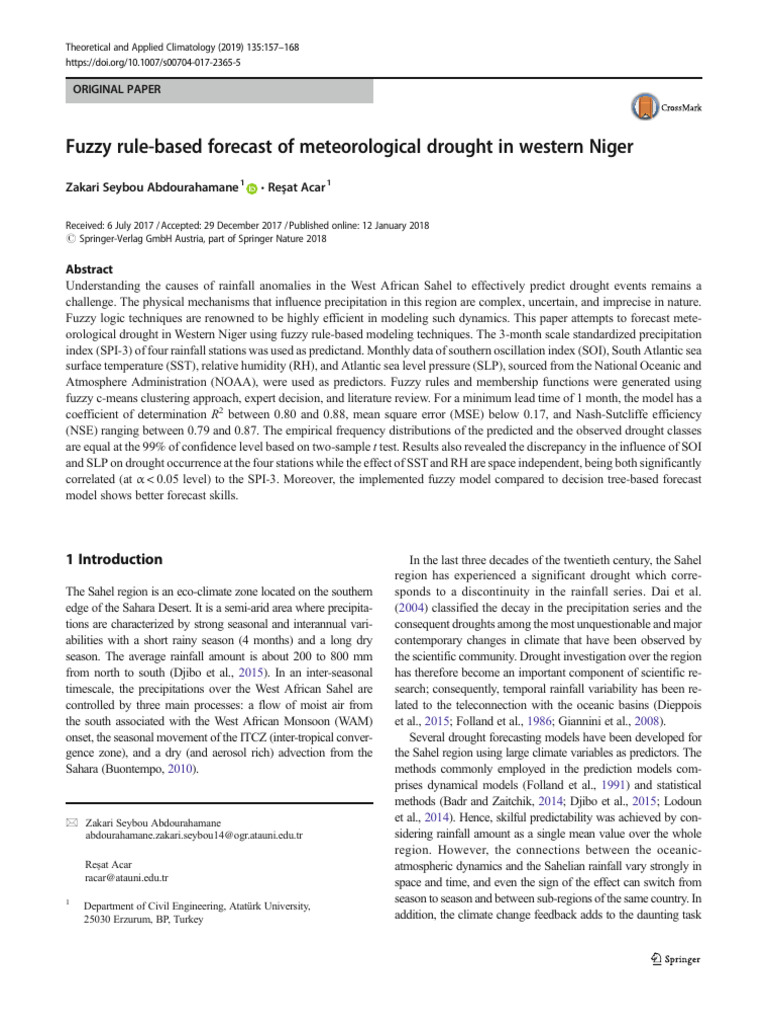 Fuzzy Rule-Based Forecast of Meteorological Drought in Western Niger ...