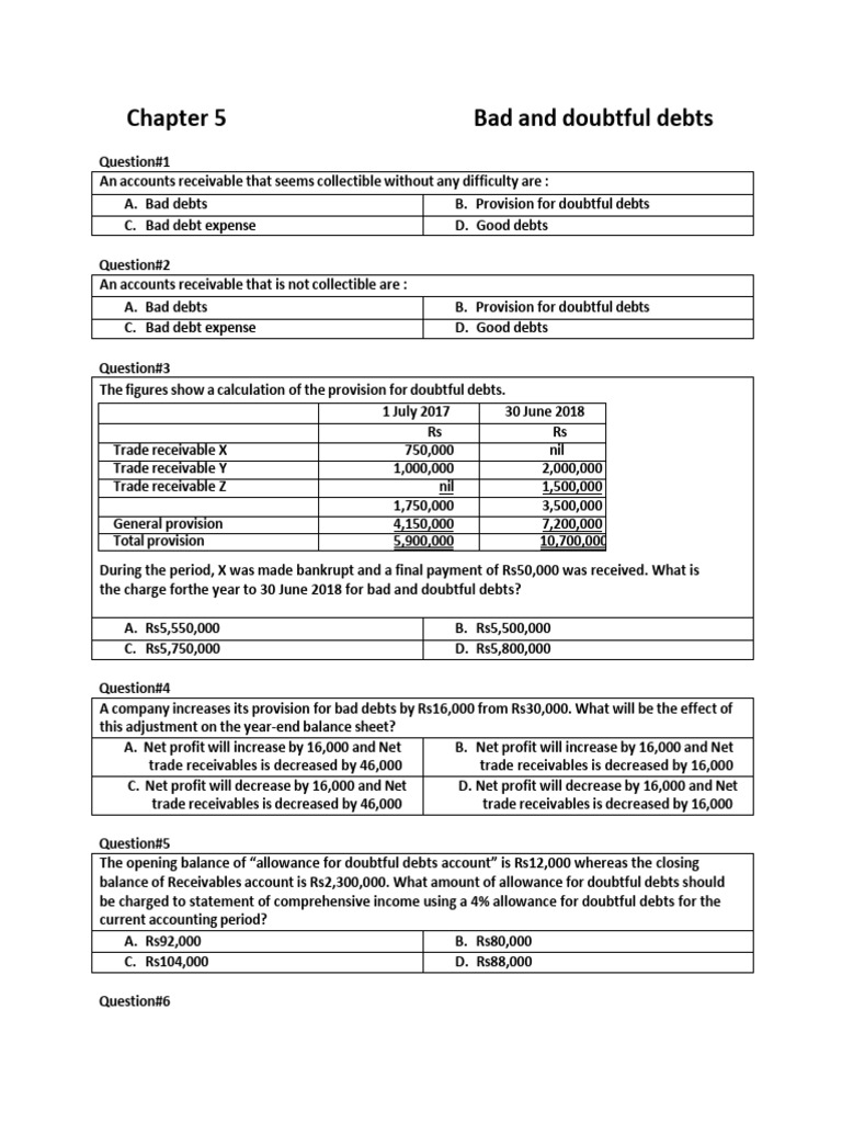 Bad and Doubtful Debts Accounting Guide | PDF | Debits And Credits ...