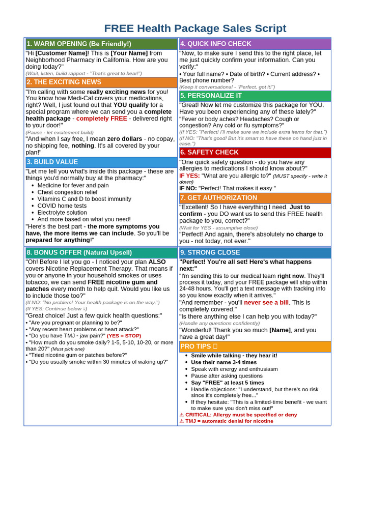 Free Health Package Sales Script | PDF