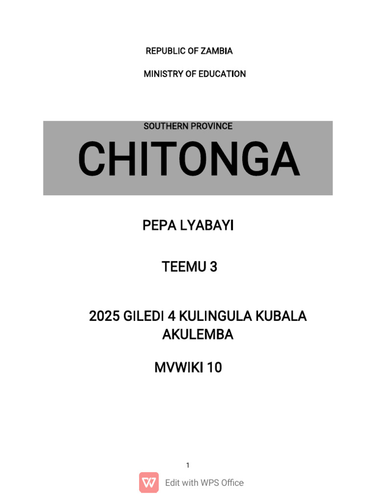Chitonga Grade 4 Term 3 WK 10 Peepa Lyabayi | PDF | Chess | Chess Theory