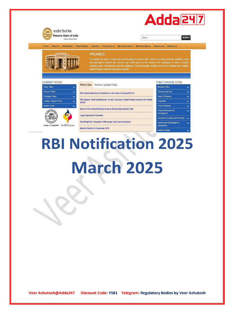 RBI Notifications and Circulars March 2025 | PDF