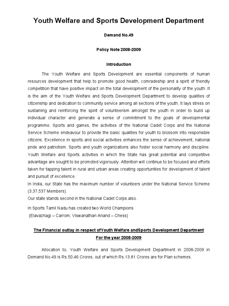 Tamil Nadu Youth Sports Development Policy | PDF | Sports | Leisure