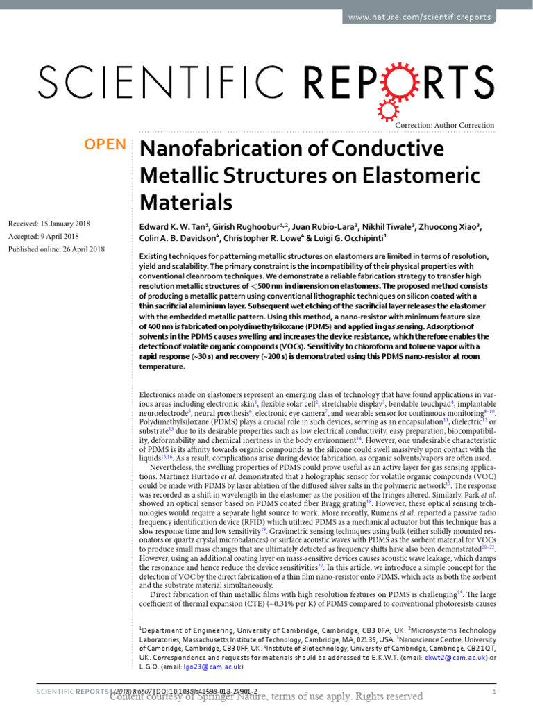 Nanofabrication of Conductive Metallic Structures | PDF | Sputtering ...
