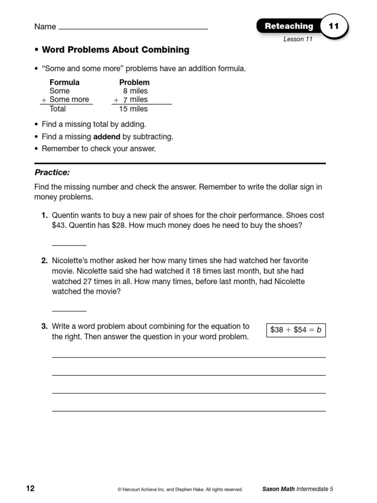 Saxon Math Intermediate 5 Reteaching Guide | PDF | Multiplication ...