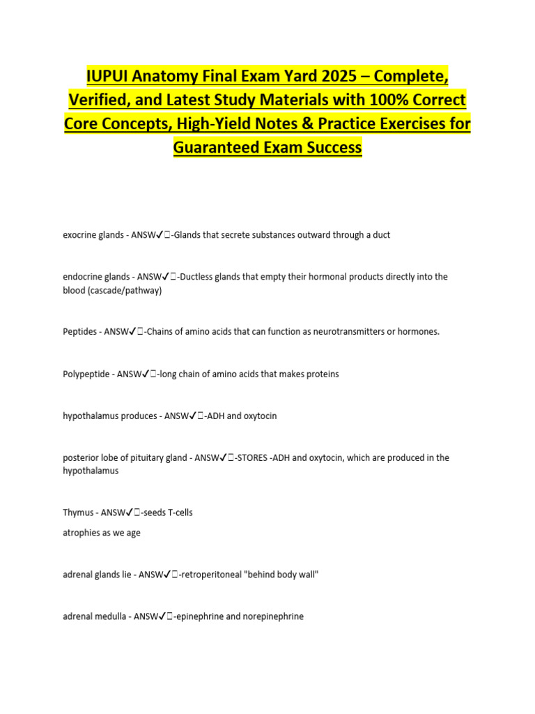 IUPUI Anatomy Final Exam Study Guide 2025 | PDF | Heart | Endocrine System