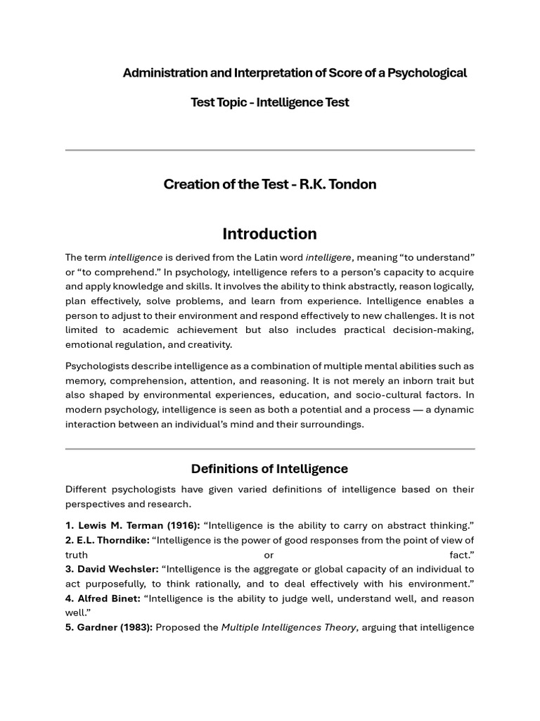 Understanding Intelligence Testing Methods | PDF | Intelligence ...