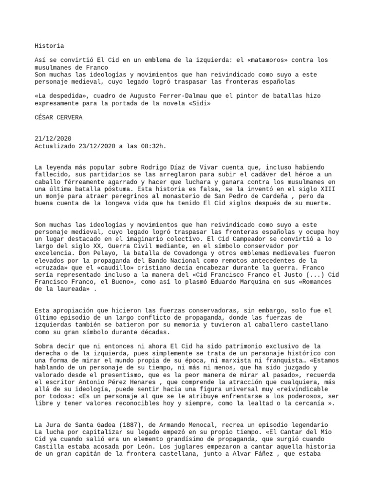 El Cid: Símbolo de Izquierda y Derecha | PDF | Francisco franco | España