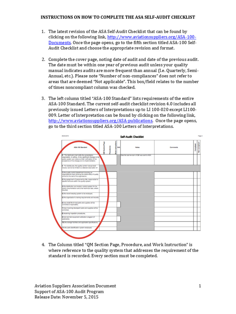 2015-11-5_Self-Audit_Checklist_Instruction_revision | PDF | Audit