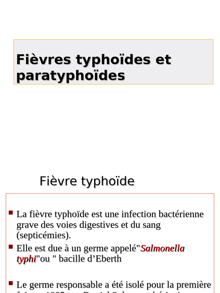 Fièvre typhoïde : causes et traitements | PDF | Salmonelle | Maladies ...