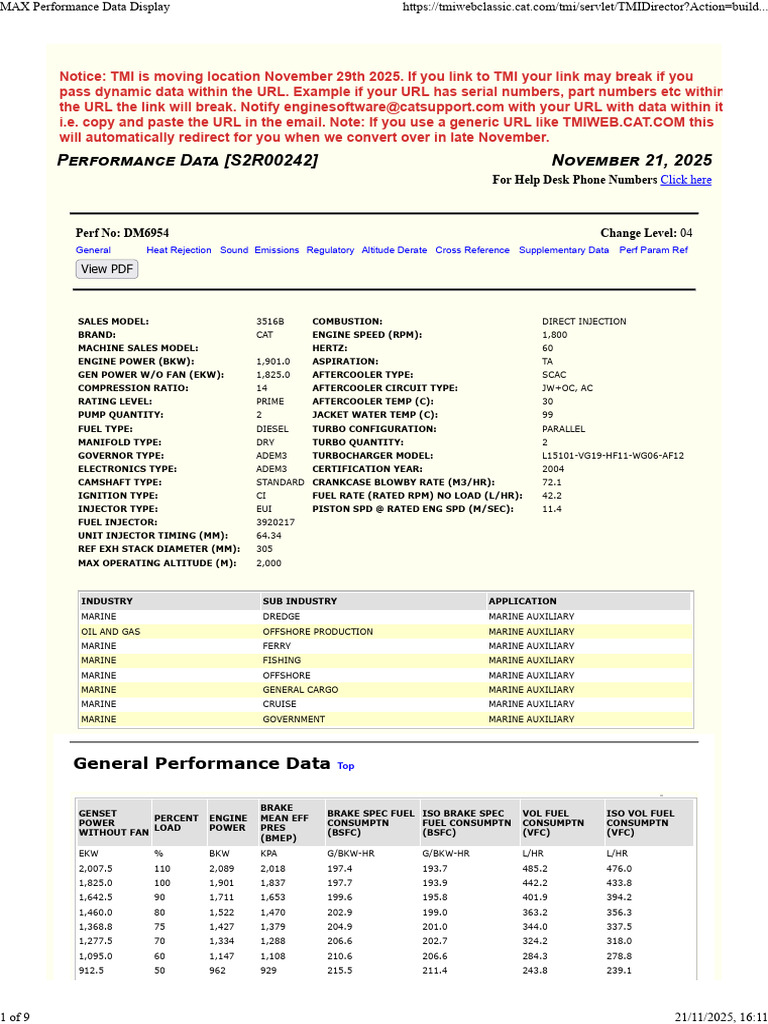 CAT 3516B Engine Performance Data | PDF | Diesel Engine | Engines