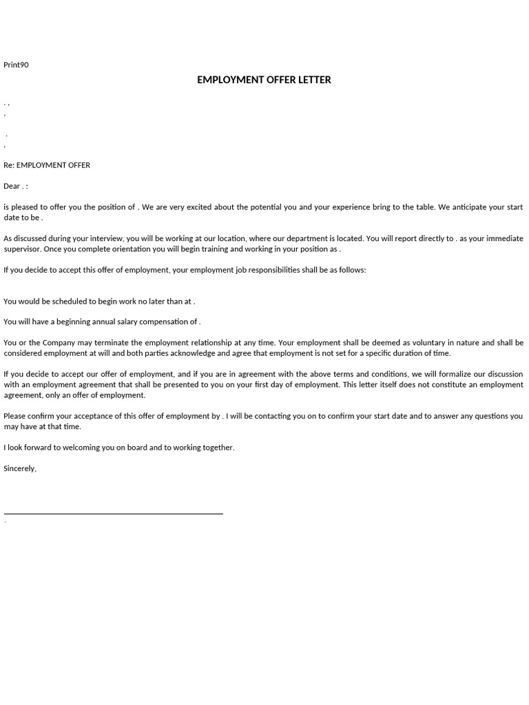 Employment Offer Letter Template | PDF