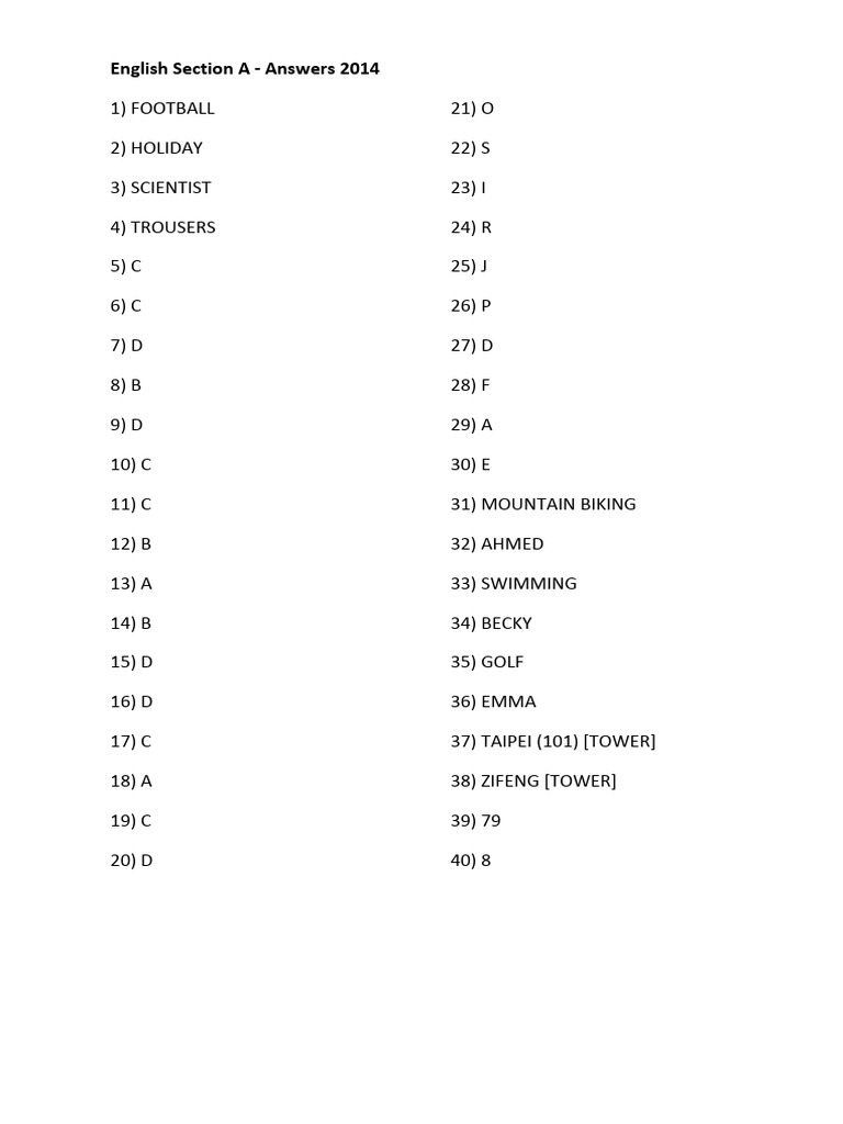 English Section A Answers 2014 | PDF