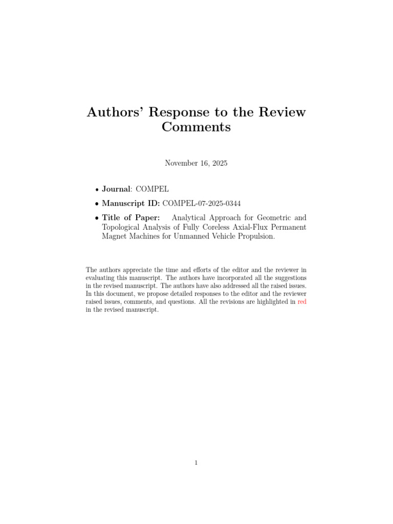 Authors' Response to Reviewer Comments on AFPM Machines | PDF | Magnet ...