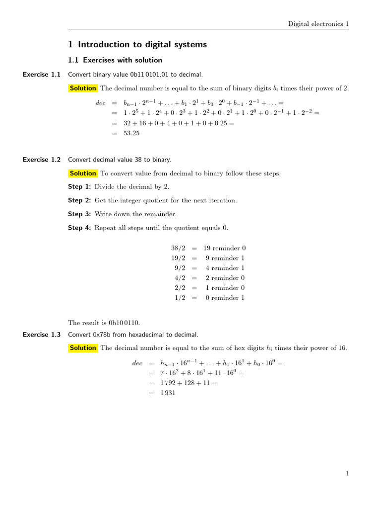 Digital Electronics Exercises and Solutions | PDF | Computer ...