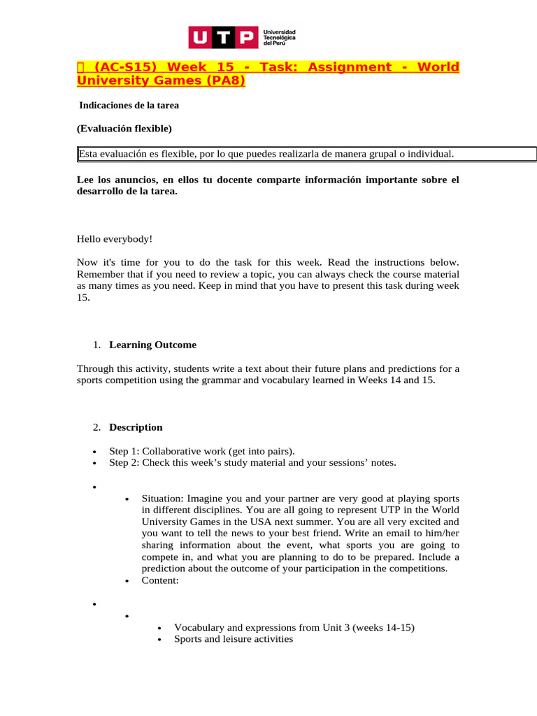 ? (AC-S15) Week 15 - Task Assignment - World University Games (PA8 ...