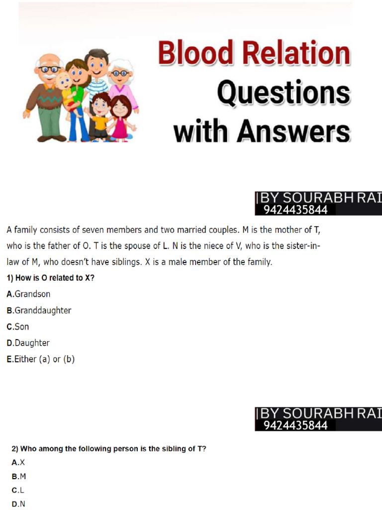 BLOOD RELATION Practice Questions | PDF