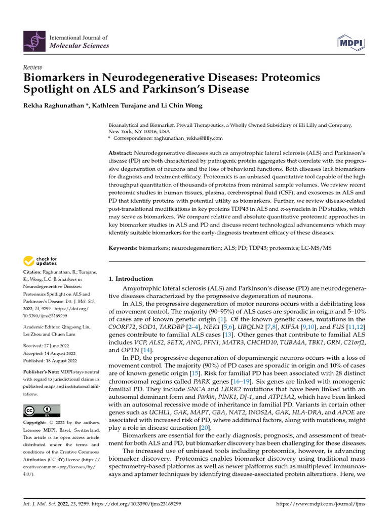 Proteomics Biomarkers in ALS and PD | PDF | Proteomics | Proteins
