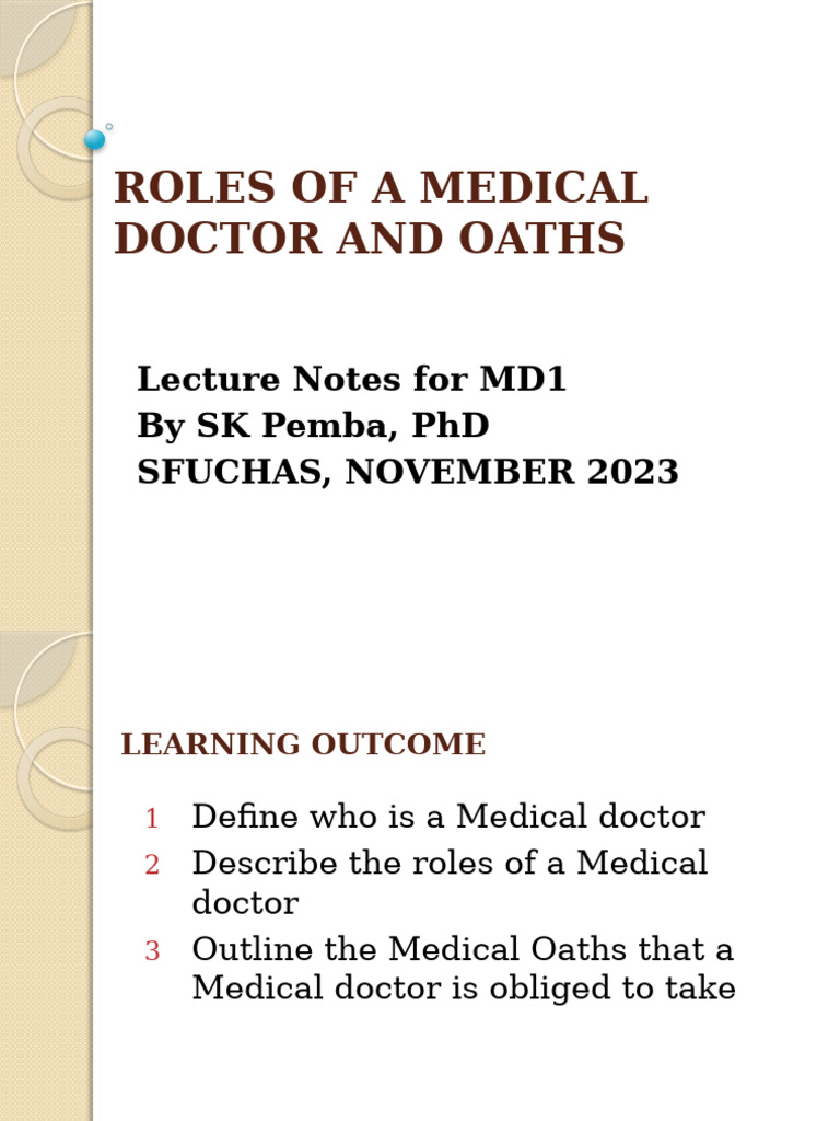 Medical Doctor Roles and Oaths Explained | PDF | Medicine | Physician