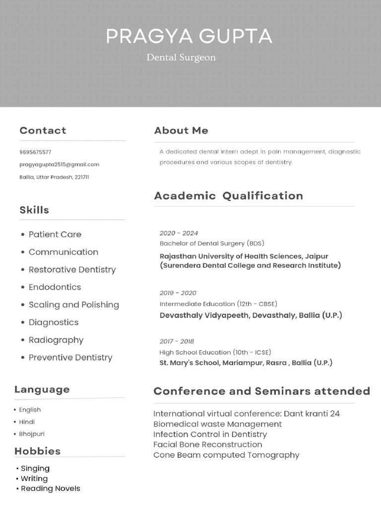 Dental Intern Profile: Skills & Education | PDF