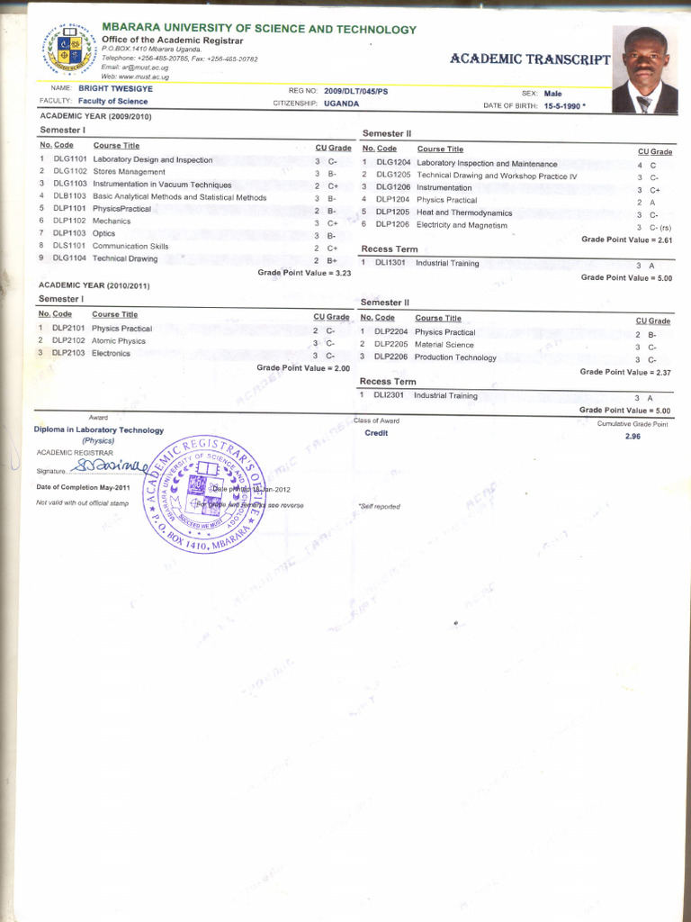 University Transcript | PDF