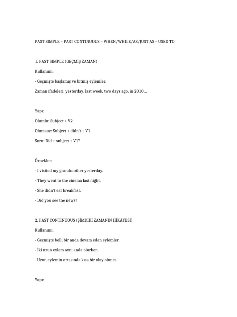Past Simple and Continuous Grammar Guide | PDF