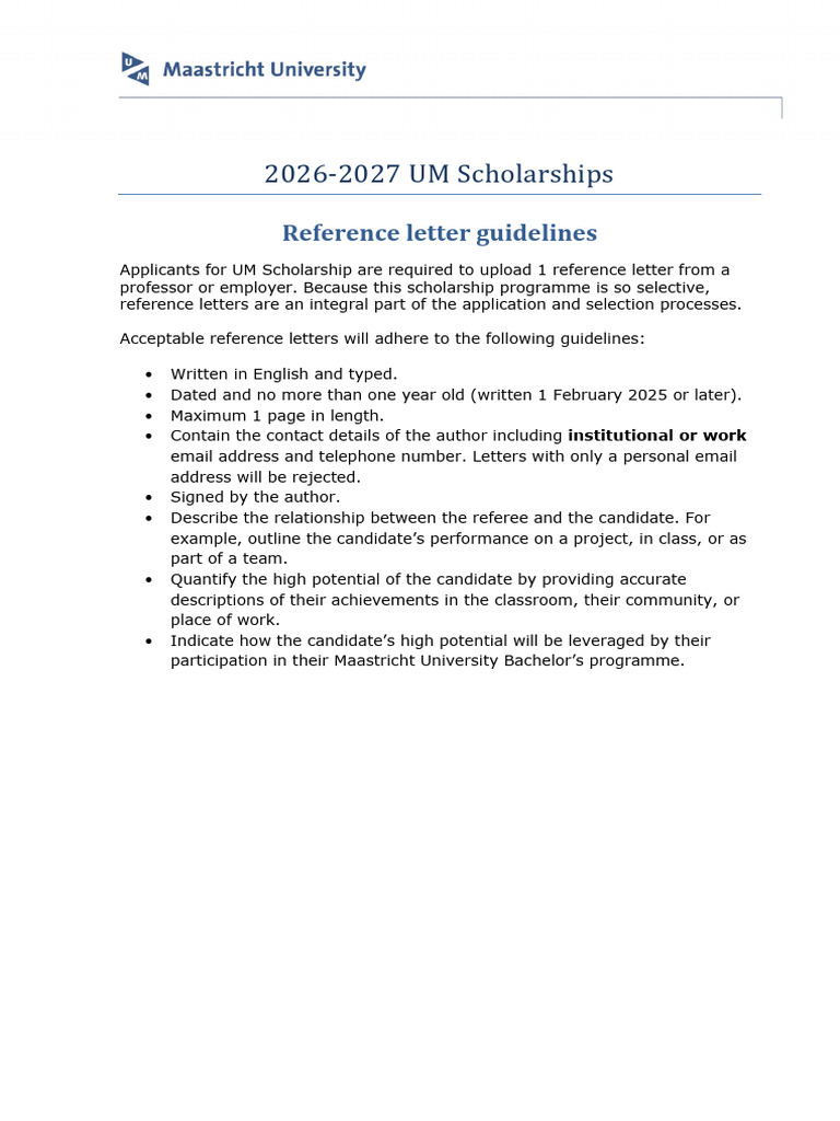UM Scholarship Reference Letter Guidelines | PDF