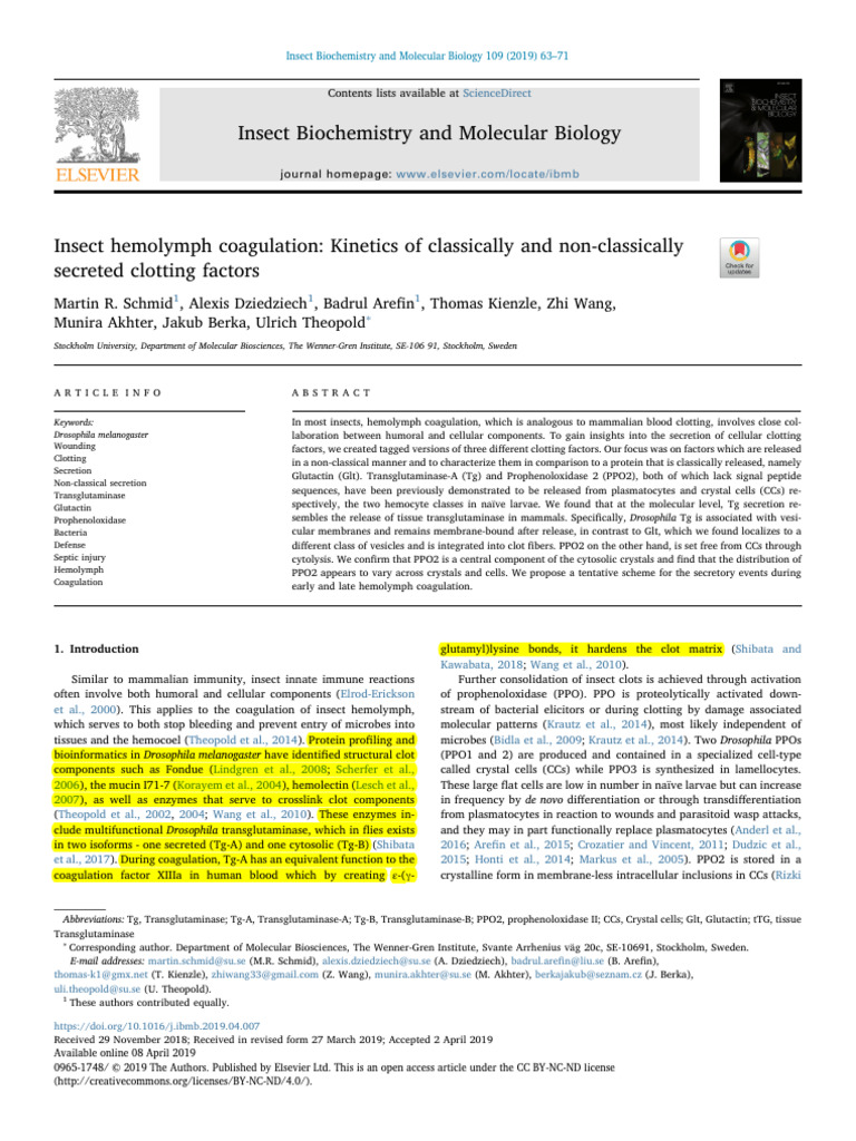 Insect hemolymph coagulation: Kinetics of classically and non ...