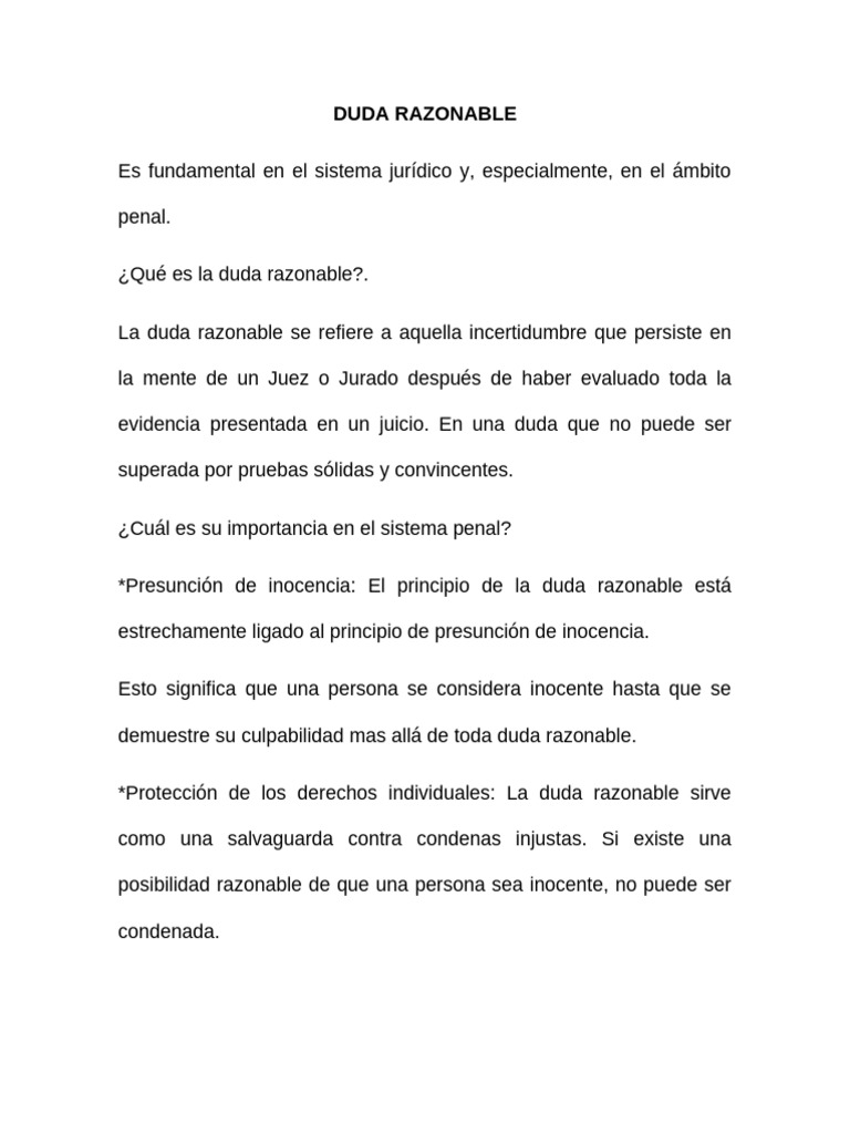 Importancia de la Duda Razonable en Derecho Penal | PDF | Duda ...