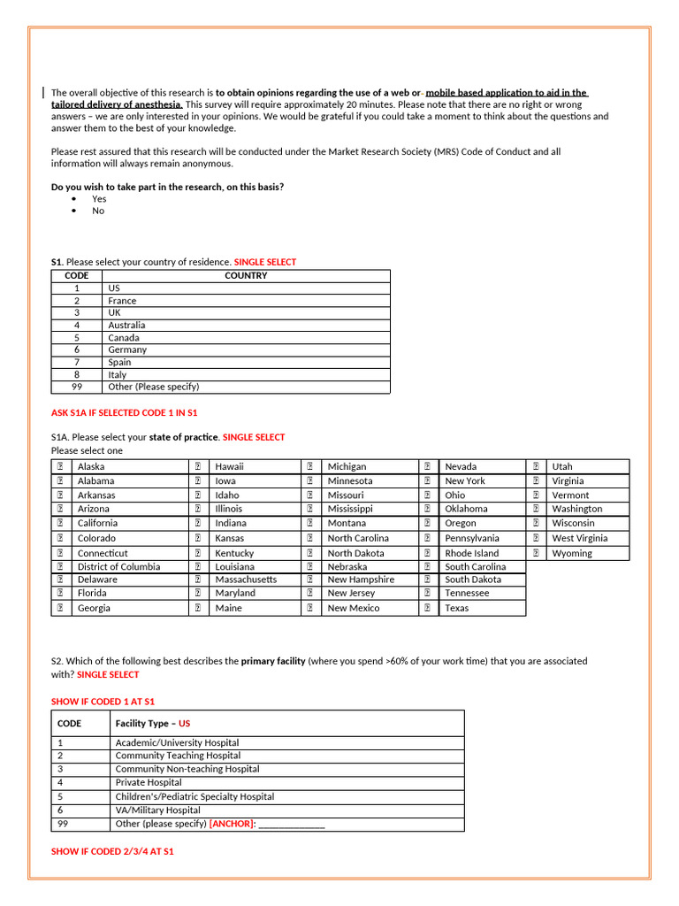 Anesthesia Application Survey Participation | PDF | Anesthesia | Hospital