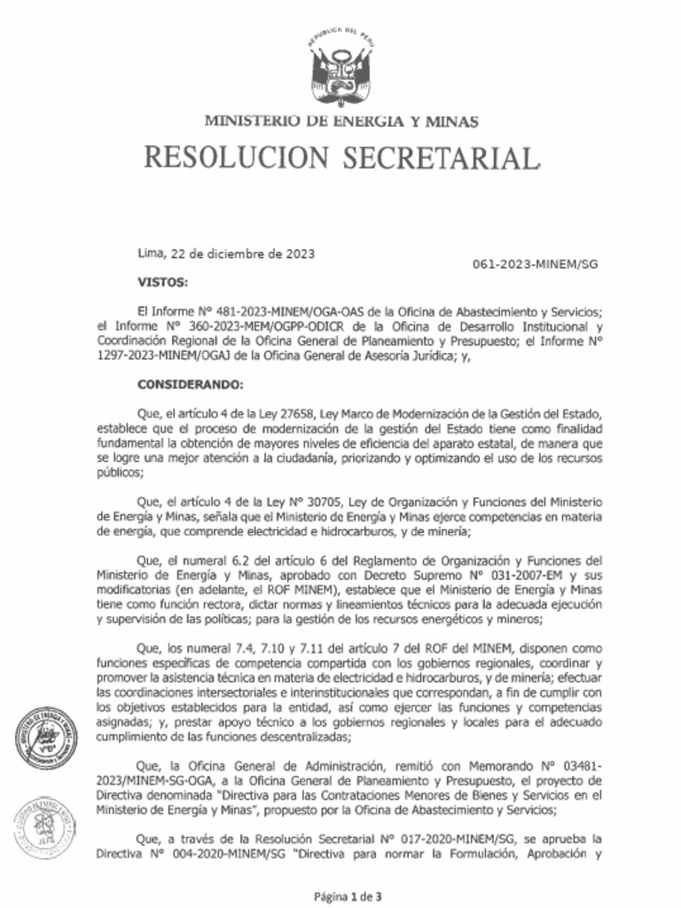 Directiva 11-2023 - Vigente de Dic 23 | PDF