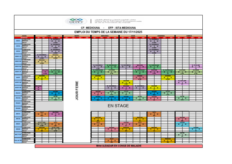 Emploi du temps semaine 17/11/2025 | PDF