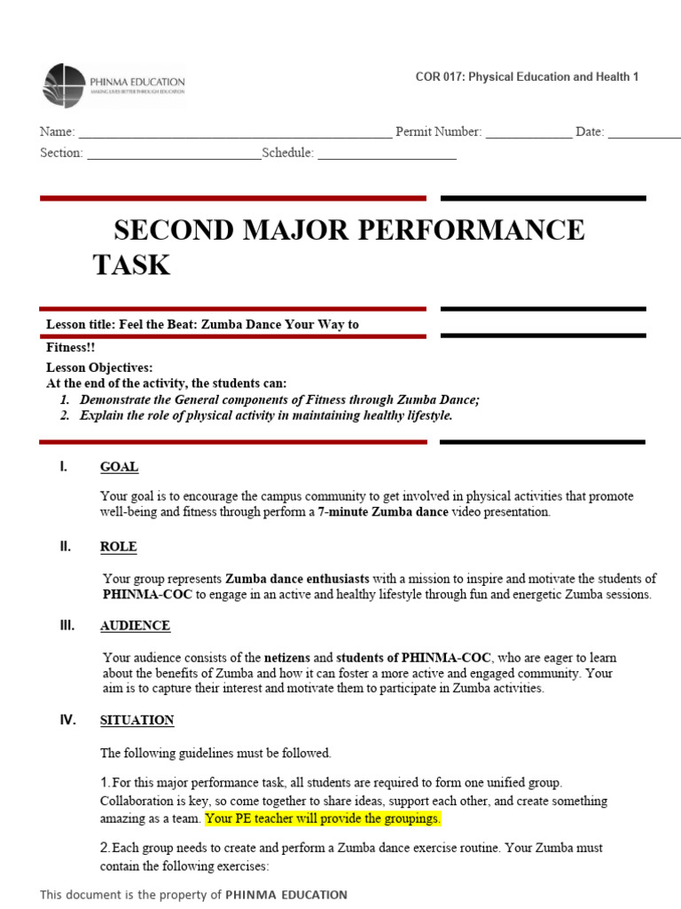 Cor 017 2nd Major Performance Task | PDF | Physical Fitness | Physical ...