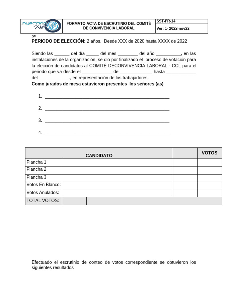 SST-FR-14 Acta de Cierre Comité Convivecia Laboral | PDF